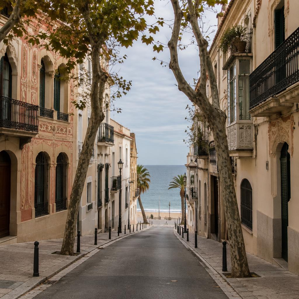 Calle de un pueblo costero que baja hacia el mar